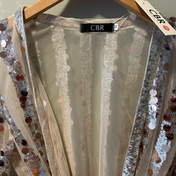 Silver Sequin Sheer Mesh Wrap Dress with Belt - Picture 4 of 5